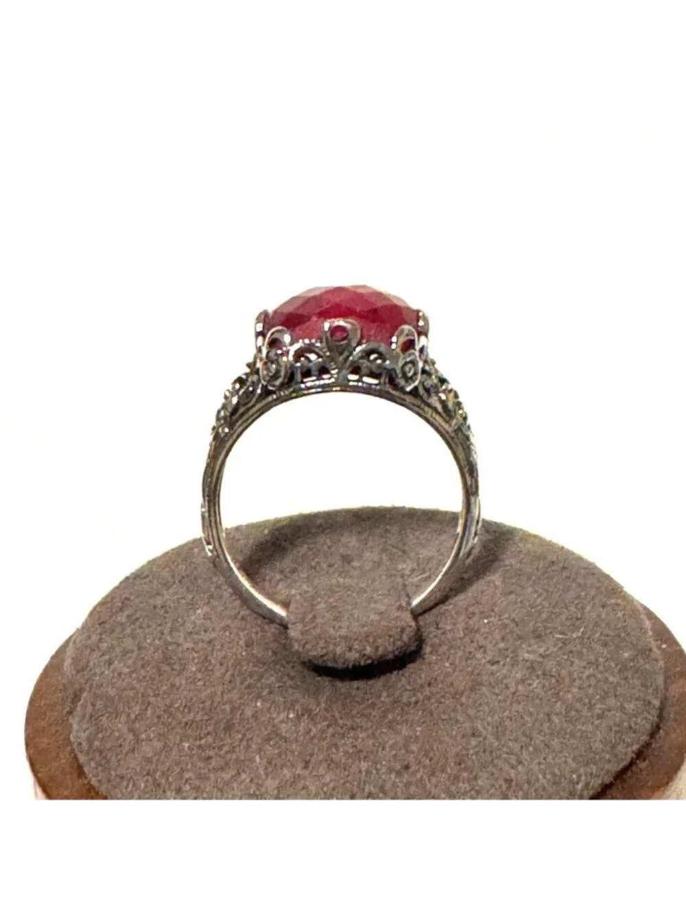Solid Sterling Silver 925 Indian Ruby Corundum Scroll Design Ring Size 6